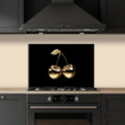 Kersen - Zwart - Goud - Chrome keuken achterwand spatscherm klein -sfeer1