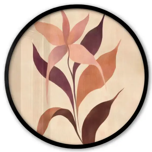 Minimalistisch - Bloem - Bladeren - Beige Fotolijst rond zonder passe partout klein -3d