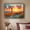 Vuurtoren - Zonsondergang - Duinen - Horizon Textielframe zwart klein -sfeer1