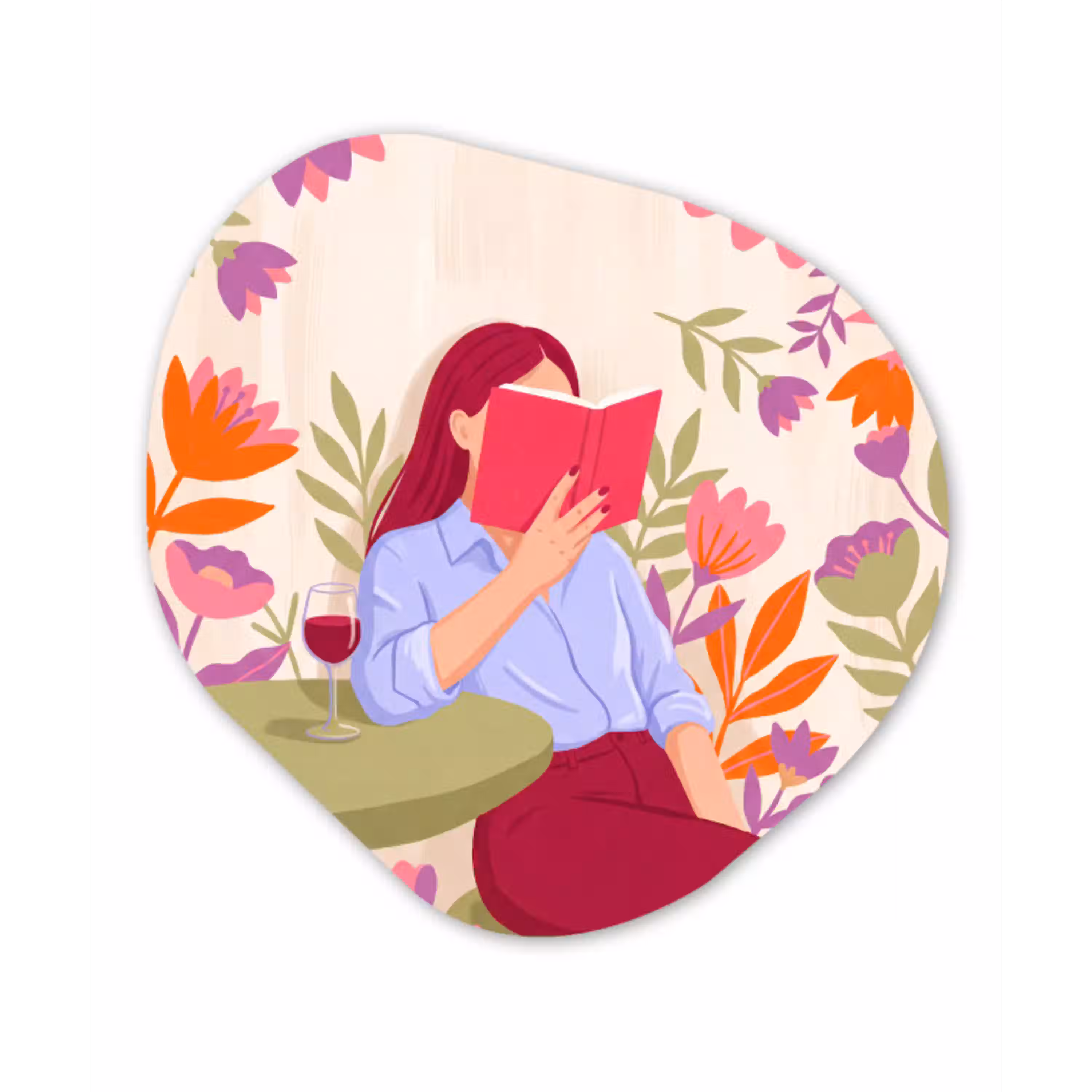 Vrouw - Lezen - Thuis - Modern - Bloemen Wandcirkel Organisch Forex 3mm klein -3d