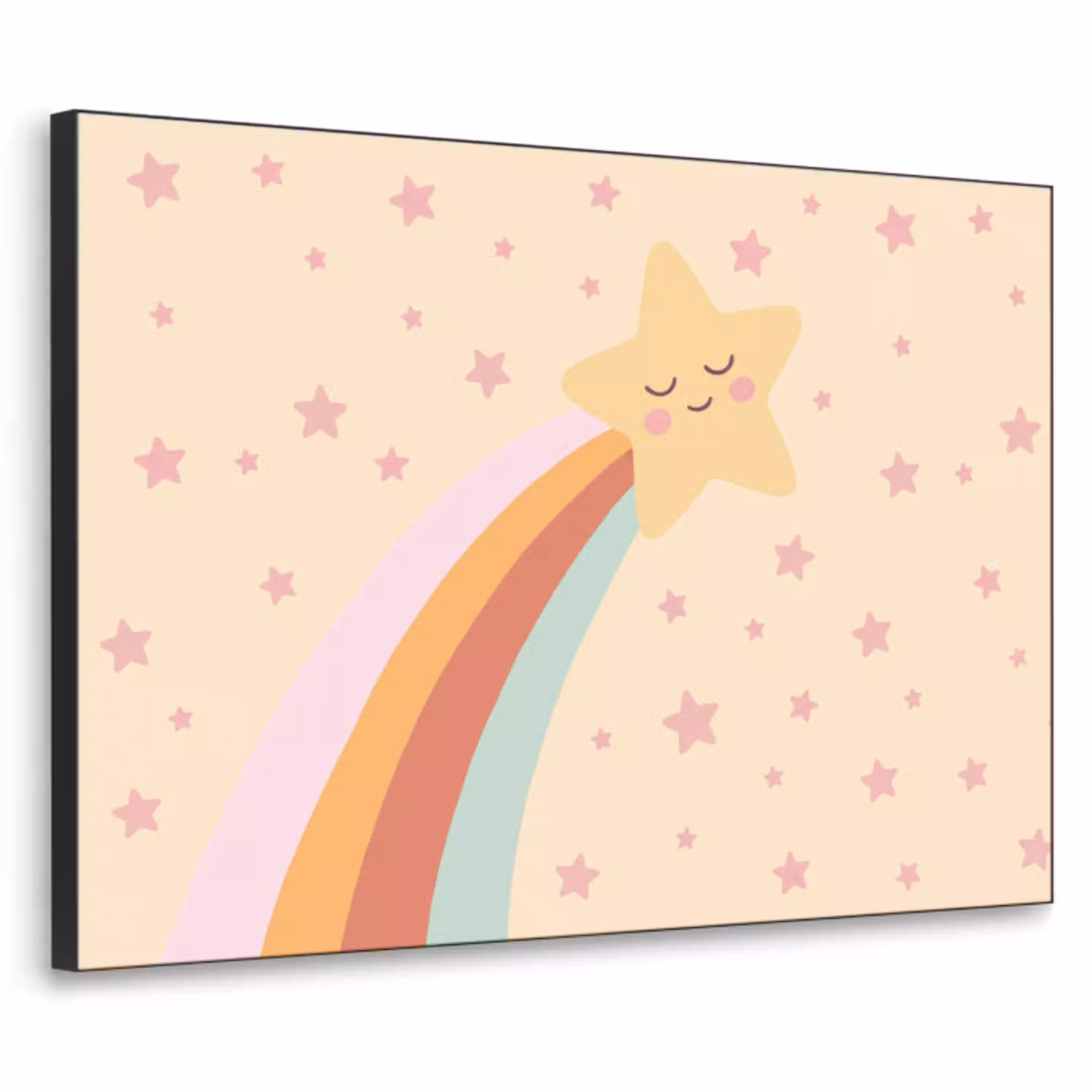 Ster - Regenboog - Nacht - Illustratie - Pastel Textielframe zwart klein -3d