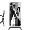 Buldog - Zwart - Abstract - Vlakken Hoesje iPhone 16 Pro Max met koord klein -3d