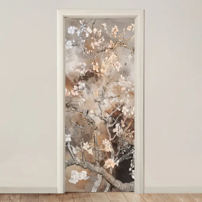 Amandelbloesem - Kunst - Van Gogh - Beige - Abstract deurposter klein -3d_beige