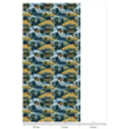 Huisjes - Bloemen - Patroon - Geel - Blauw Behang Vinyl klein 1060 -USP_banen