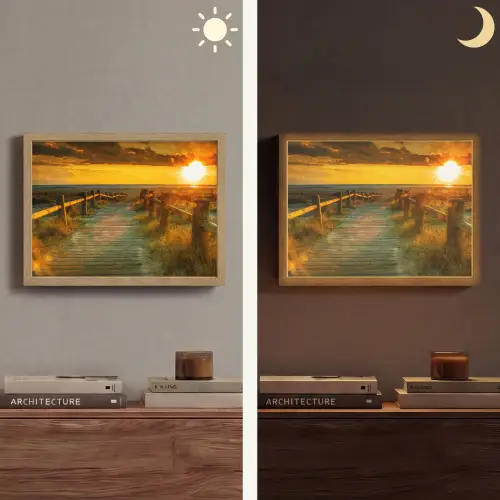 Zon - Strand - Duin - Horizon - Gras - Pad - Oranje Light Box met batterij (Wandlamp) middel -sfeer3