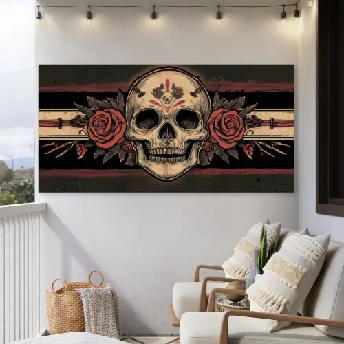 Schedel - Rozen - Gotisch Tuinposter op houten frame 2 cm dik xxl -sfeer1
