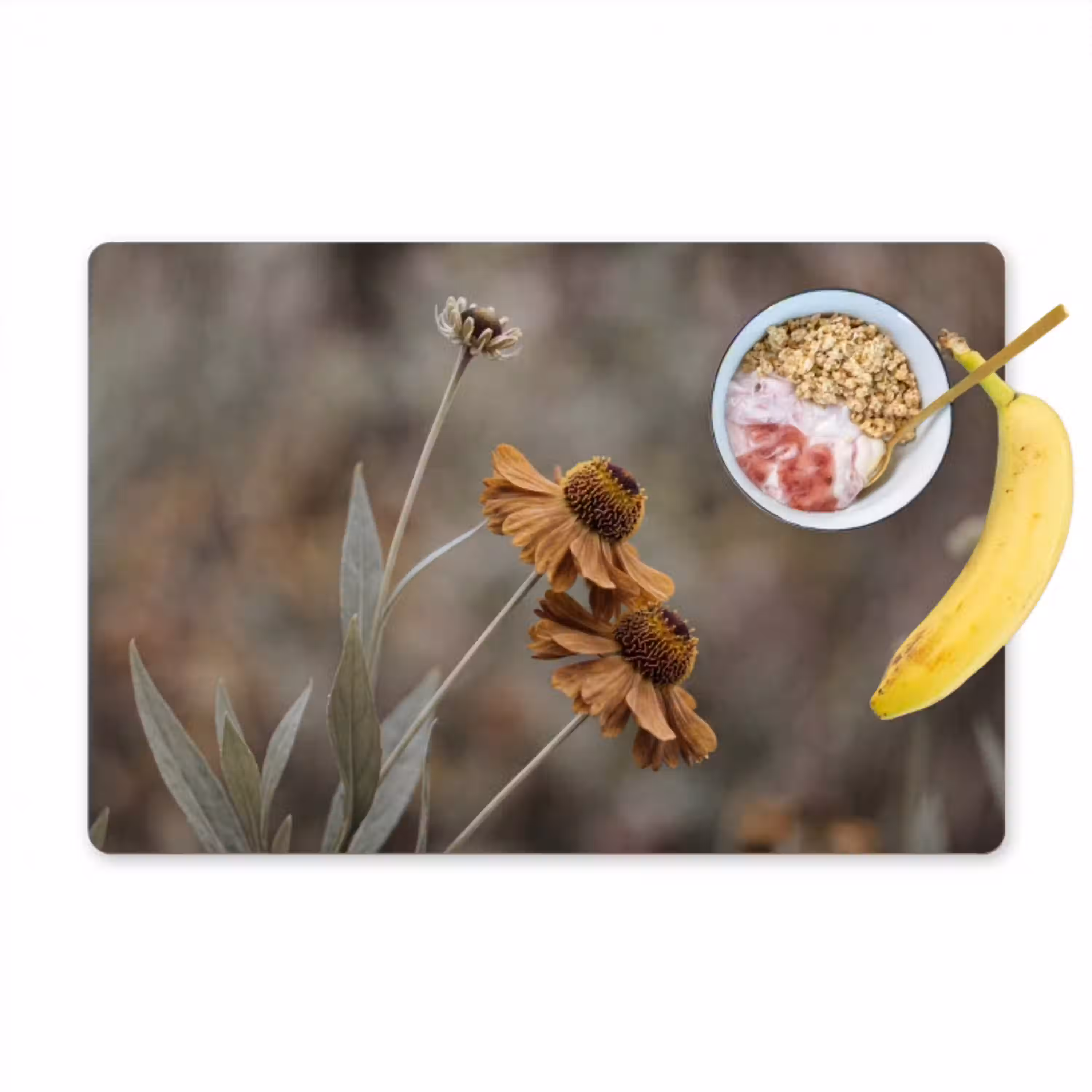 Zonnehoed - Droogbloemen - Geel - Warm Placemat vinyl groot -zzzproduct_Kitchenyeah-website