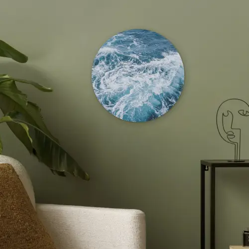Golven - Oceaan - Blauw Akoestische PET Vilt - Rond klein -sfeer2