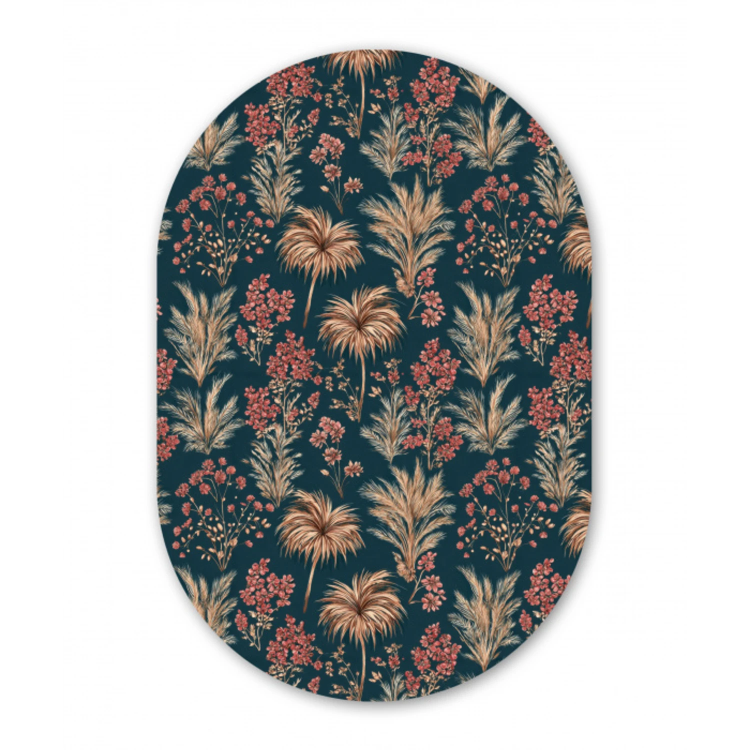 Botanisch - Patroon - Blauw Wandcirkel Ovaal Forex klein 630 -3d
