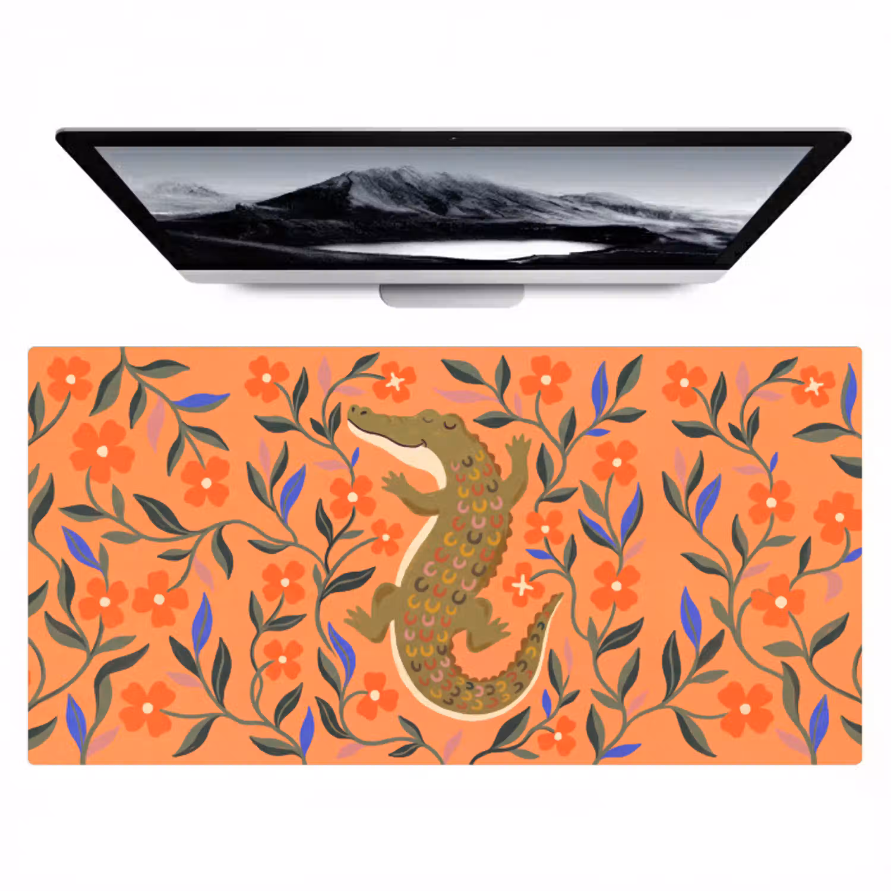 Dieren - Bloemen - Oranje - Illustratie - Natuur Muismat XXL klein -zzz3d
