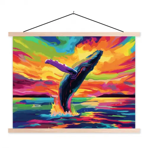 Zonsondergang - Walvis - Geschilderd - Kleurrijk textielposter latten blank klein -3d