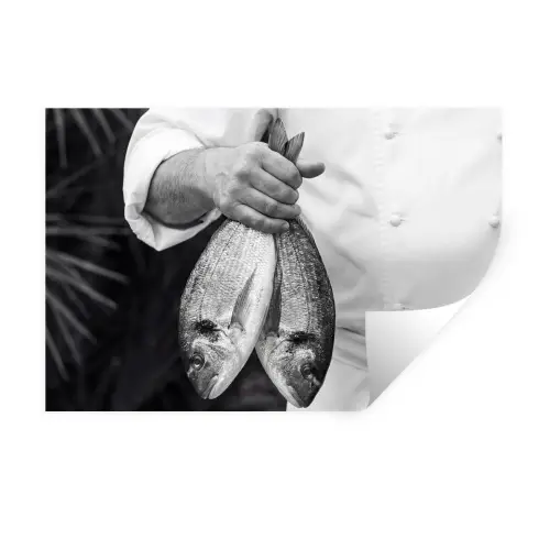 Vissen - Chef - Zwart - Wit Muursticker klein -3d