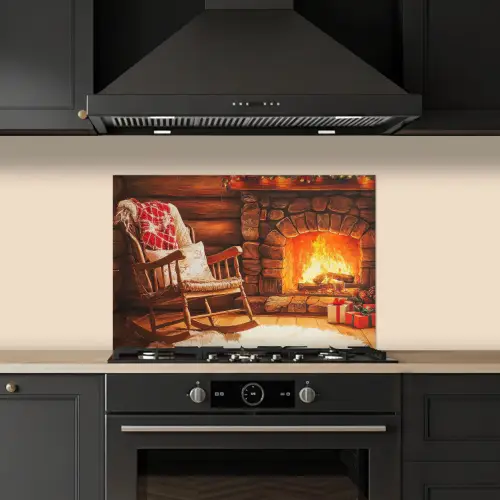 Winter - Kerst - Huis - Openhaard keuken achterwand spatscherm klein -sfeer1