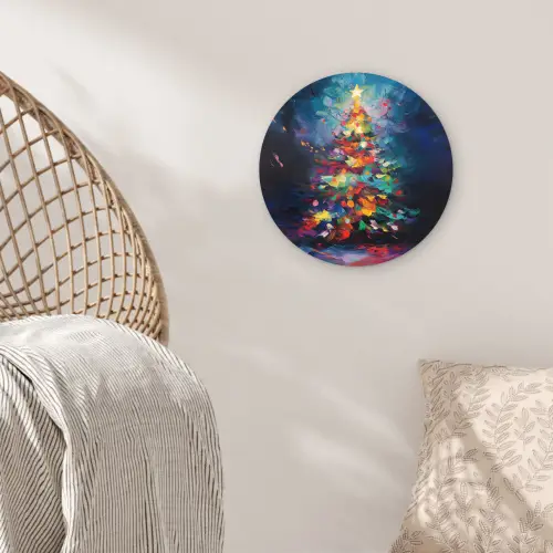 Kerstboom - Kerst - Abstract - Kleurrijk Wandcirkel kunststof plaat 5mm dik klein -sfeer5