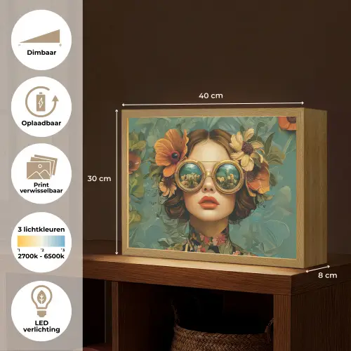 Vrouw - Bloemen - Vlinders - Natuur - Vintage Light Box met batterij (Wandlamp) middel -USP_websiteoverzichtNL