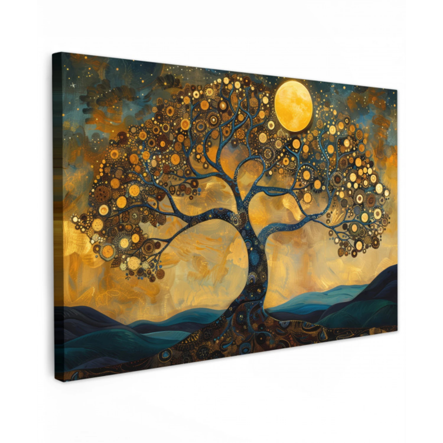 Boom - Maan - Bloemen - Goud - Kunst canvas 2cm klein -z3d