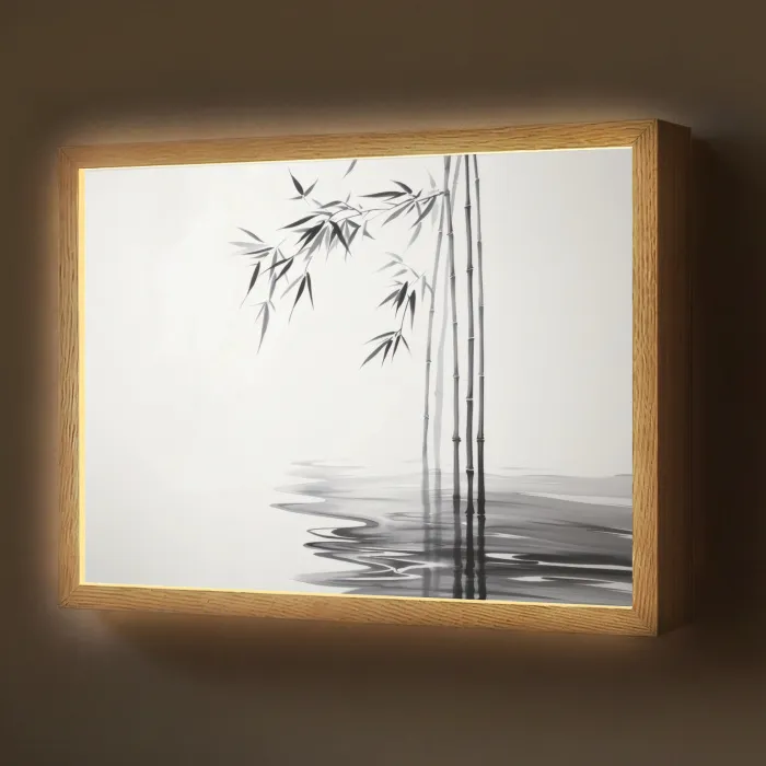 Bamboestammen - Water - Minimalistisch - Wit Light Box met batterij (Wandlamp) middel -z3d_website
