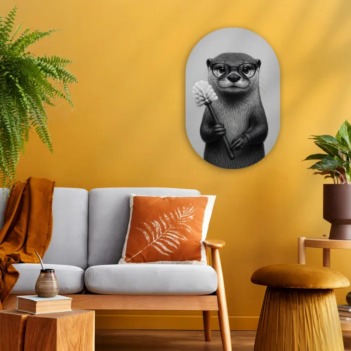 Otter - Wc-borstel - Bril - Zwart - Wit Wandcirkel Ovaal Forex klein -sfeer4