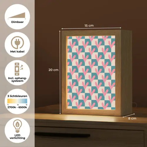Vlakken - Hartjes - Patroon - Retro Light Box met kabel (Tafellamp) klein 925 -USP_NL