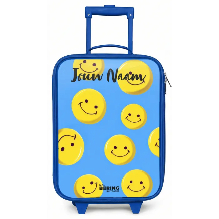 Vrolijke smileyregen Kinderkoffer - Blauw klein -zz3dotto
