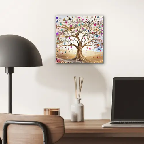 Levensboom - Goud - Kleurrijk - Abstract - Aesthetic aluminium wit klein -sfeer5
