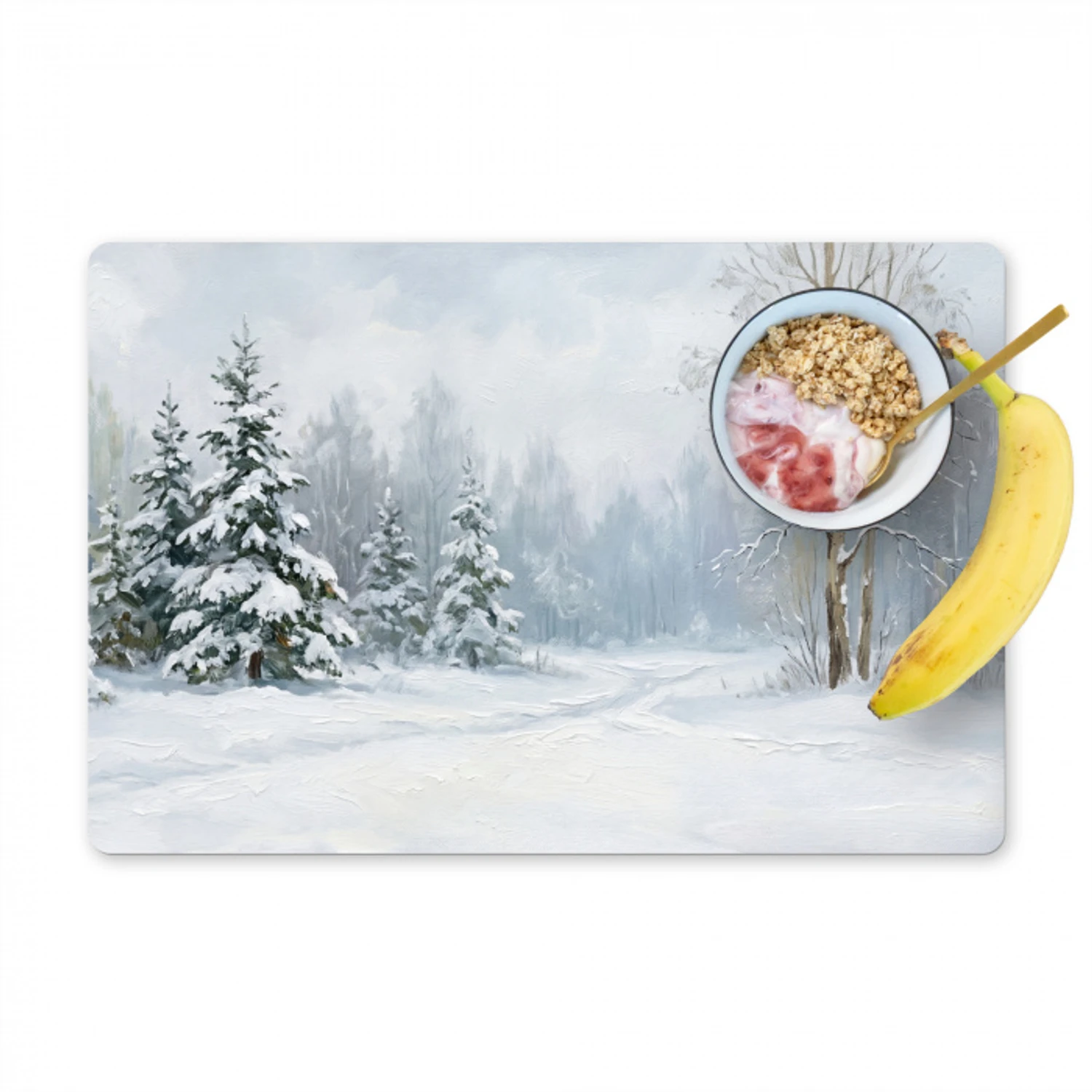 Bospad - Dennen - Sneeuw - Winter - Rustgevend Placemat vinyl groot -zzzproduct_Kitchenyeah-website