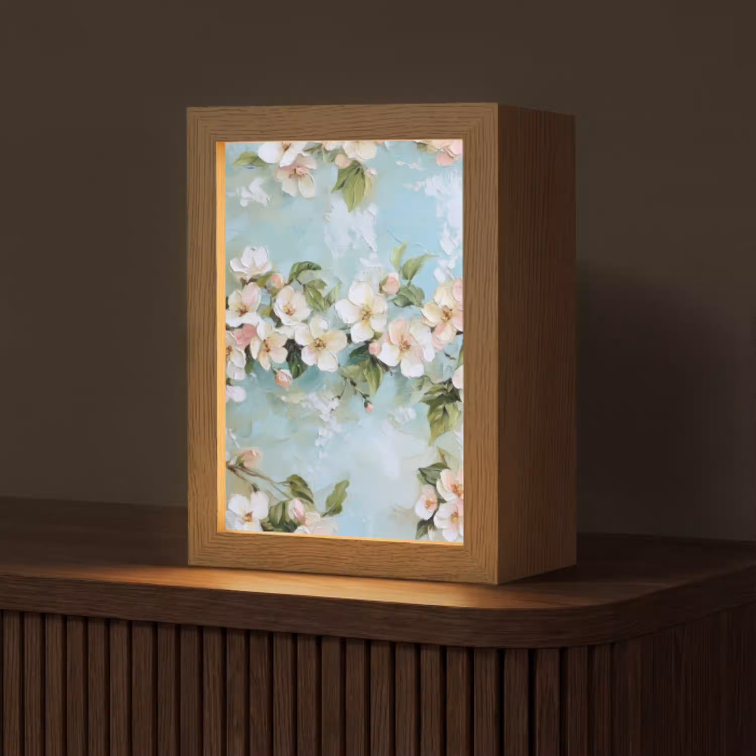 Bloesem - Bladeren - Lichtblauw Light Box met kabel (Tafellamp) klein -z3d_website