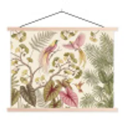 Vogels - Tropisch - Botanisch - Roze textielposter latten blank klein -3d