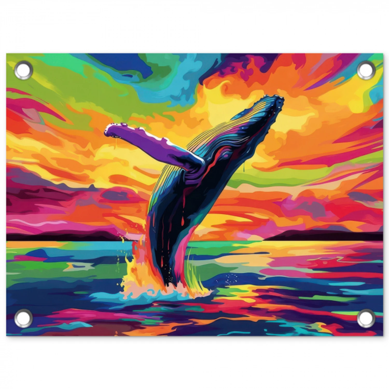 Zonsondergang - Walvis - Geschilderd - Kleurrijk tuinposter los doek klein -3d