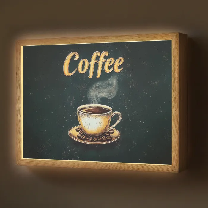 Koffie - Schotel - Koffiebonen - Retro Light Box met batterij (Wandlamp) middel -z3d_website