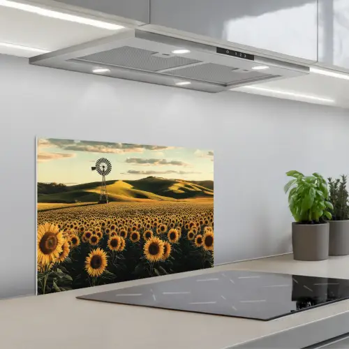 Zonnebloem - Veld - Windmolen keuken achterwand spatscherm klein -3d_schuin