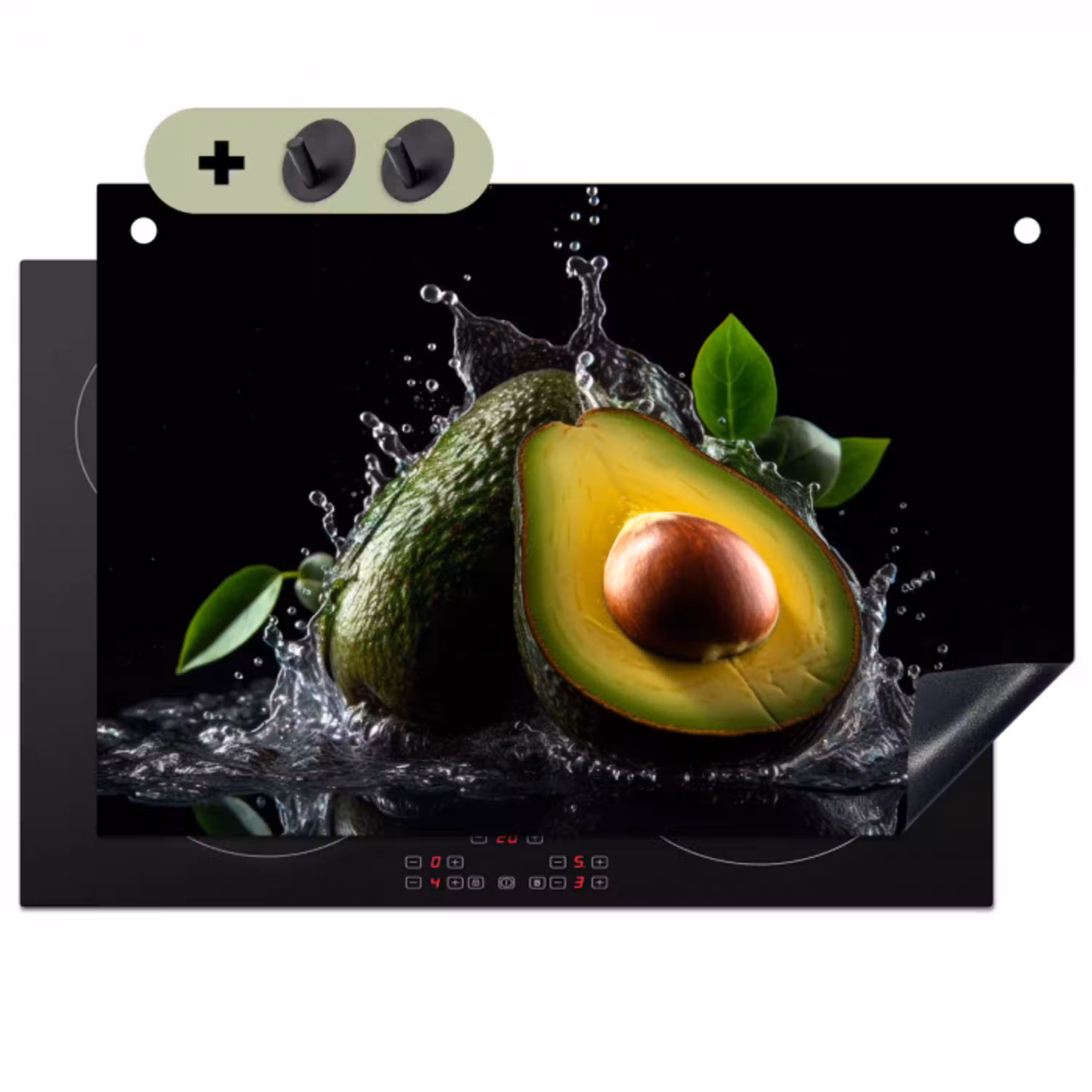 Avocado - Groente - Bladeren - Water - Zwart - Groen Inductie beschemer met haakjes klein -3d