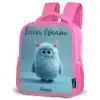 Blauw pluizig monster met hoorns Kinderrugzak - Roze middel -schuin