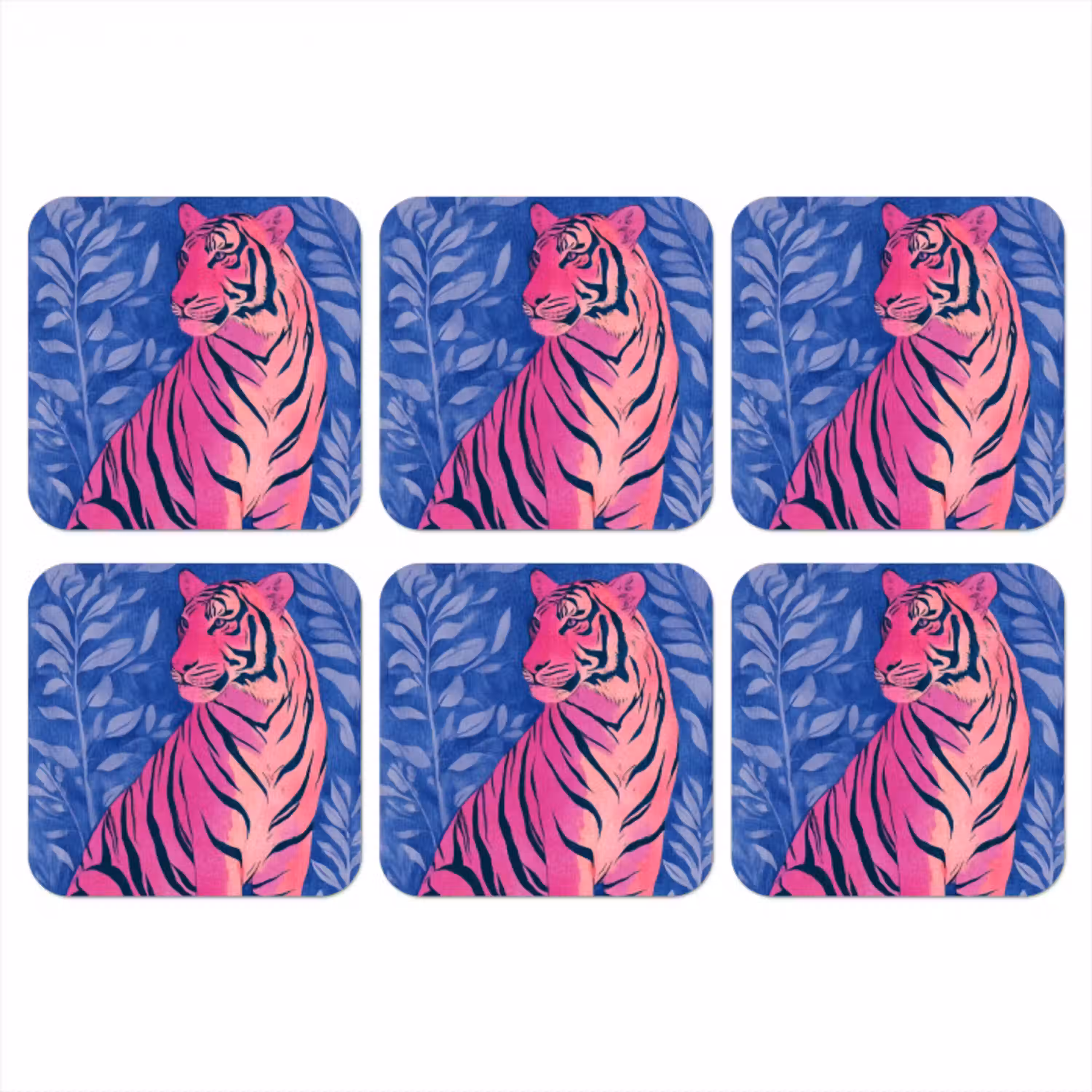 Tijger - Roze - Bladeren - Jungle onderzetter kurk middel -3d