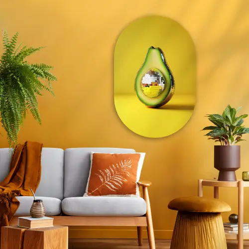 Avocado - Discobal - Geel - Glitter Wandcirkel Ovaal Glas middel -sfeer4