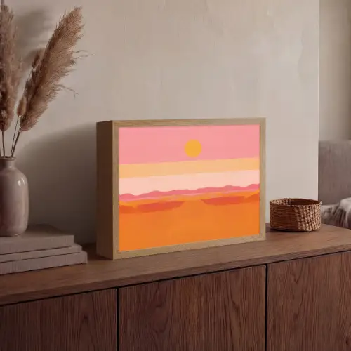 Zon - Abstract - Landschap - Oranje Light Box met batterij (Wandlamp) middel -sfeer2