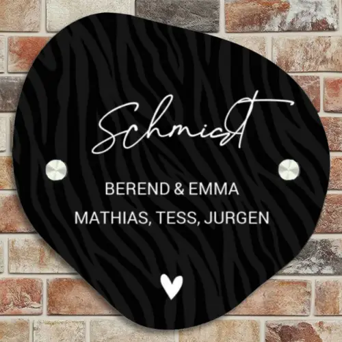 Zwart zebraprint - Sierlijk Naambord Organisch middel -sfeer10