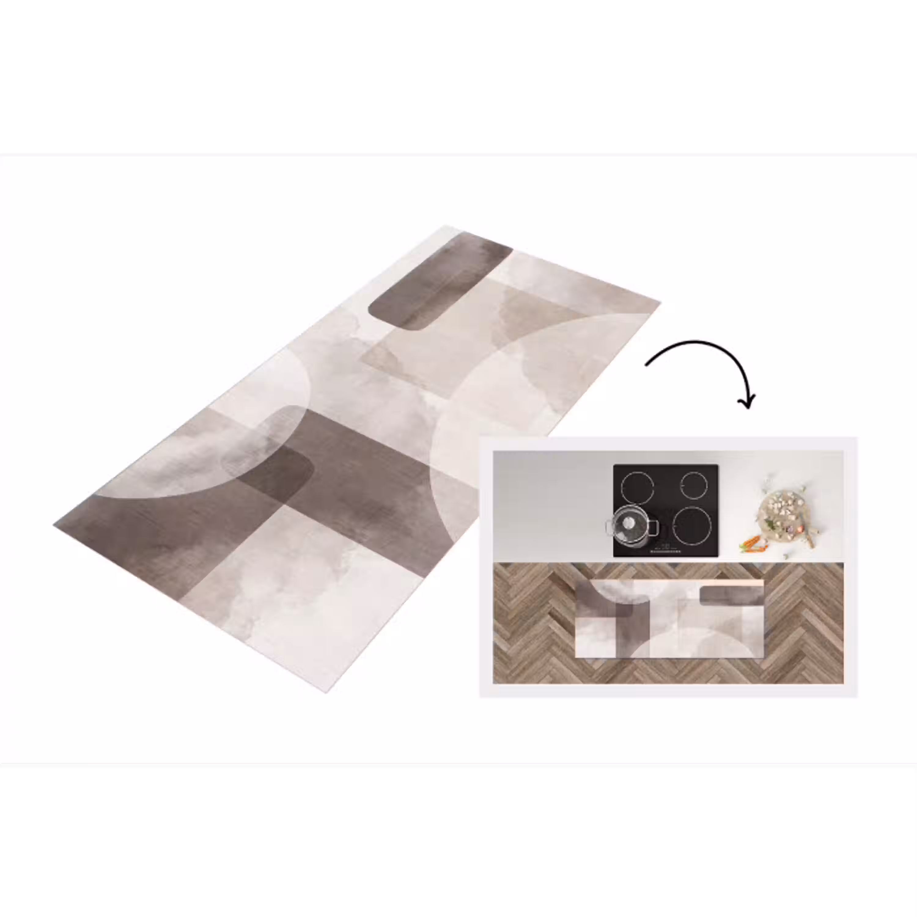 Abstracte vormen - Beige Keukenloper - keukenmat middel -3d