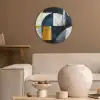 Abstract - Vormen - Goud - Blauw - Geometrisch Akoestische PET Vilt - Rond klein -sfeer1