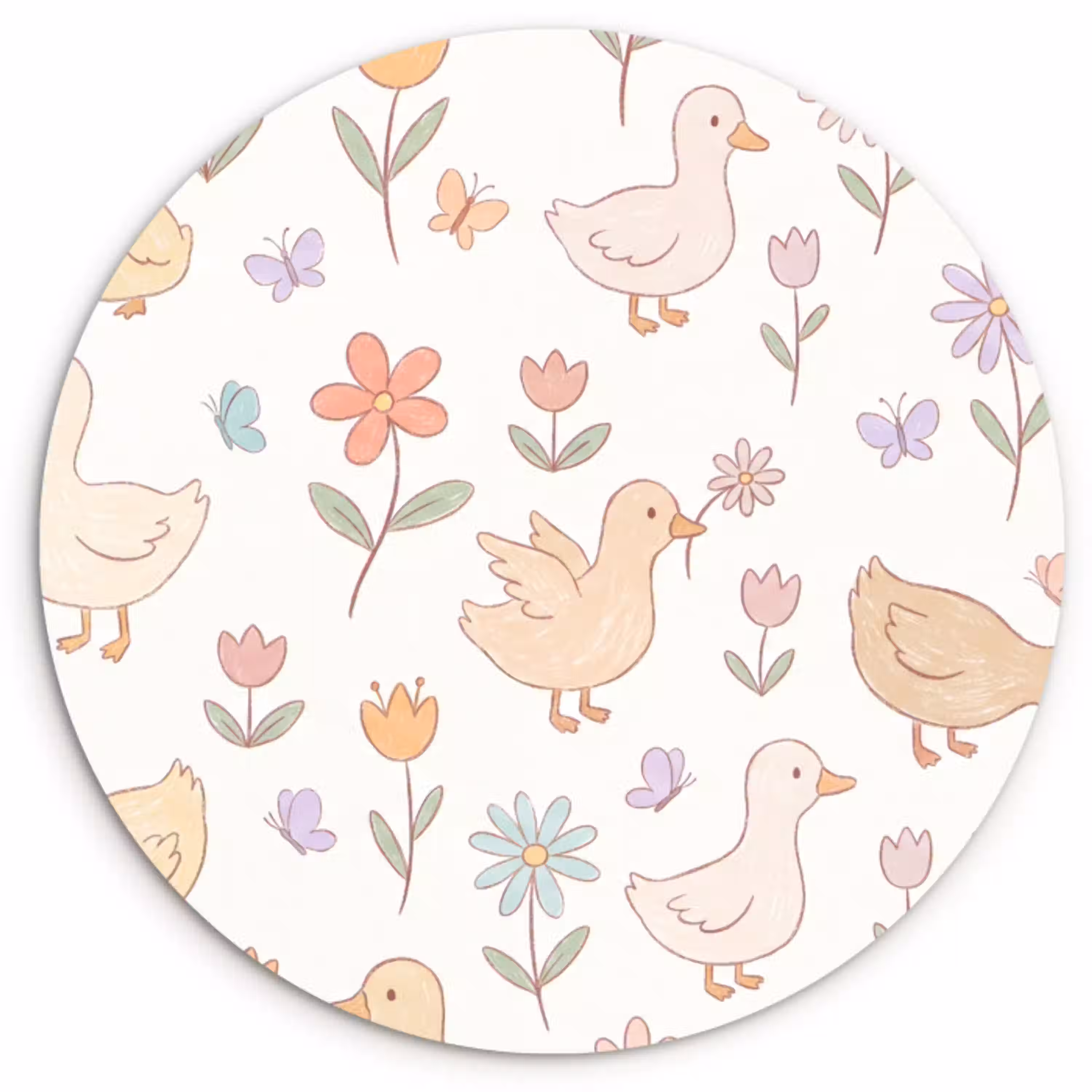 Vogel - Bloemen - Patroon - Pastel - Dieren Wandcirkel kunststof plaat 5mm dik klein -3d