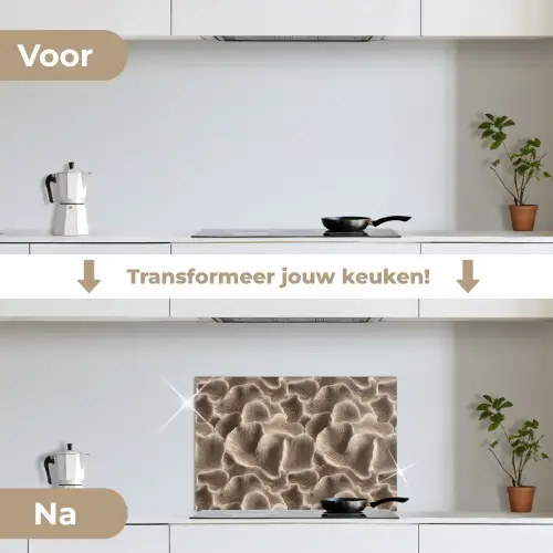 Waaiervorm - Beige - Vezel textuur keuken achterwand spatscherm klein 900 -voor_na_NL