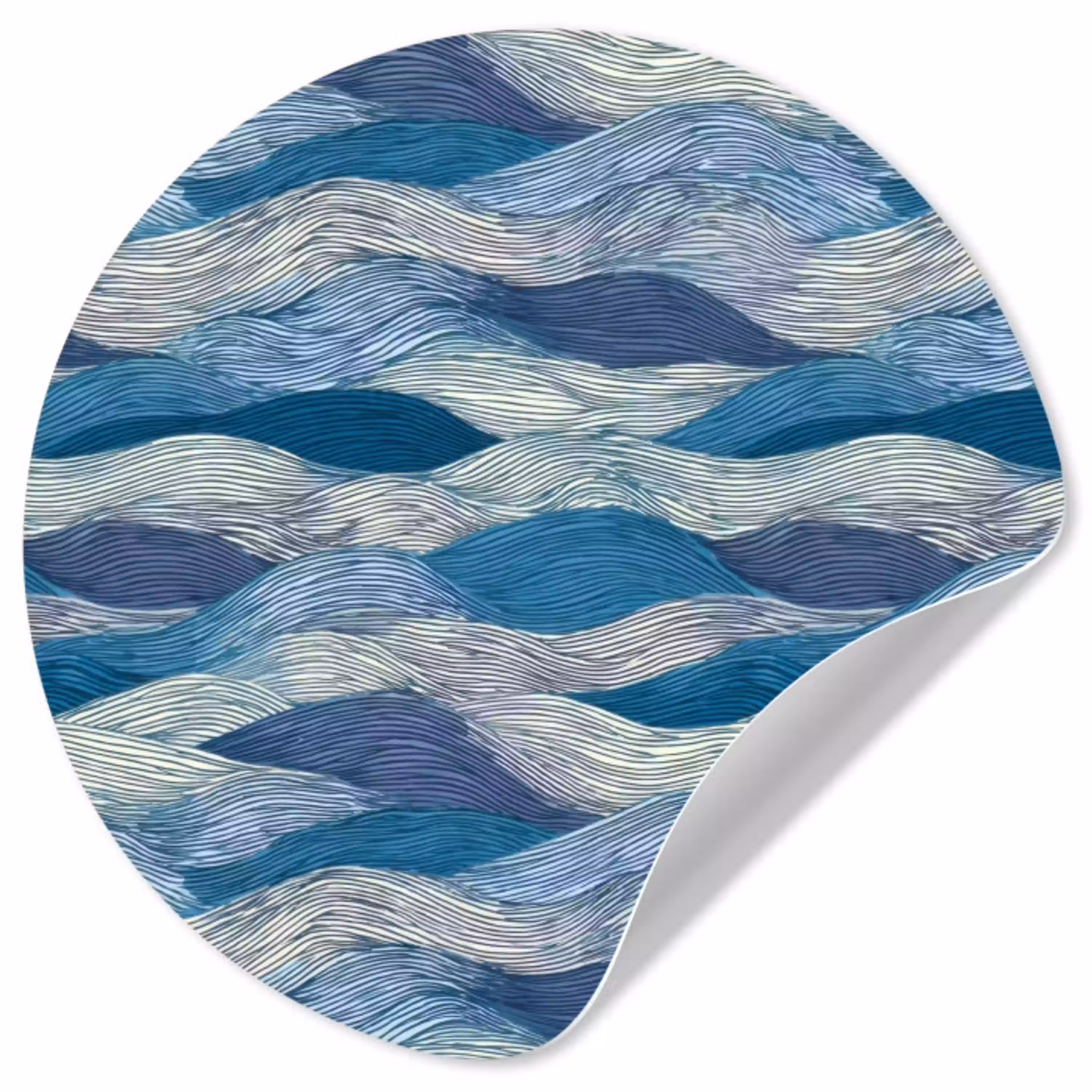Getekend - Blauw - Wit - Golvend - Streepjes Wandcirkel behangsticker klein 186 -3d