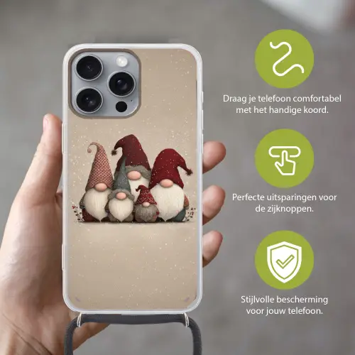 Kabouters - Kerst - Sneeuw - Puntmutsen Hoesje iPhone 16 Pro Max met koord klein -sfeer2_NL