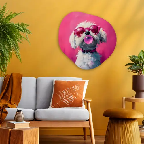 Pink - Hond - Bubbel Wandcirkel Organisch Aluminium middel -sfeer4