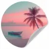Zee - Boot - Zonsondergang Wandcirkel behangsticker klein -3d