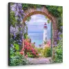Doorkijk - Vuurtoren - Bloemen - Uitzicht Textielframe - compleet frame klein -3d