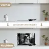 Golden Retriever - Hond - Vrolijk -  Bord spaghetti - Zwart - wit keuken achterwand spatscherm klein -voor_na_DE