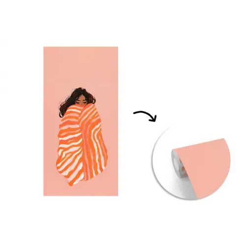 Meisje - Deken - Gestreept - Oranje fotobehang vinyl groot -3d