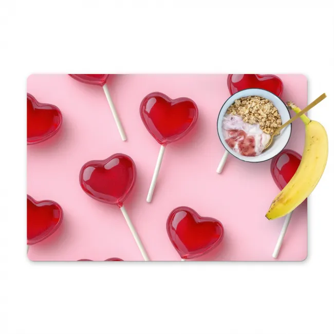 Lollies - Hartjes - Roze Placemat vinyl groot -zzzproduct_Kitchenyeah-website
