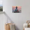 Mediterende Boeddha bij zonsondergang tuinposter los doek klein -sfeer8